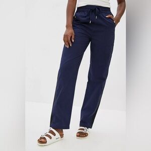 Anthro Maeve Tenley Twill Track Pants Blue with Tuxedo Stripe